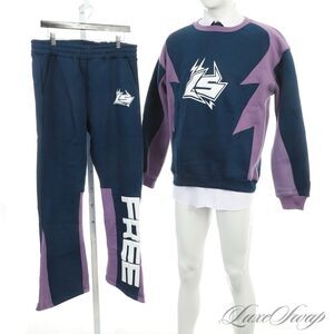 “LS” HYPED STREETWEAR MENS NAVY/PURPLE 2PC SWEATSUIT SET SIZE L NEW WITH TAGS